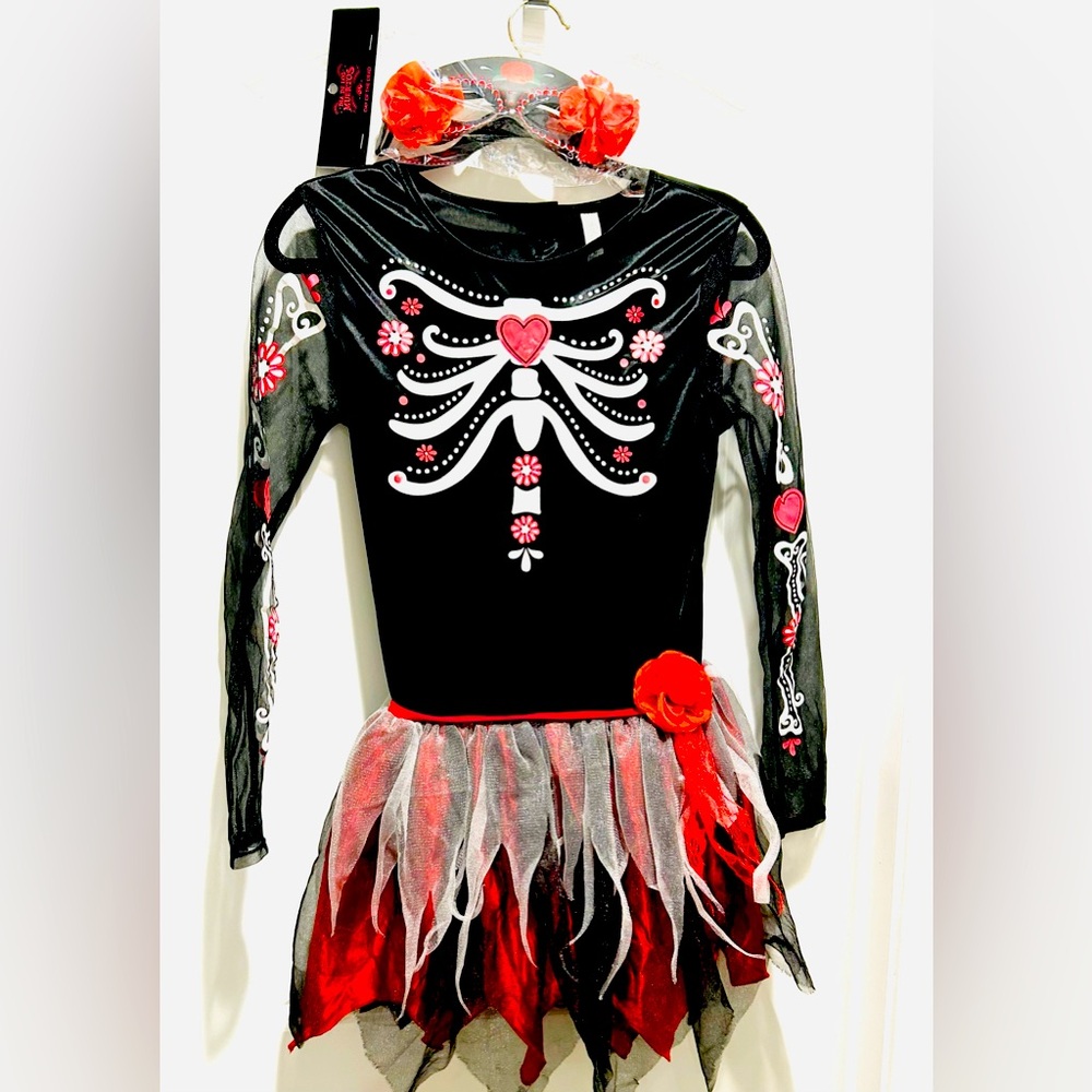 Halloween Day of the Dead Costume dress & mask for Girls Sz XL. NWOT